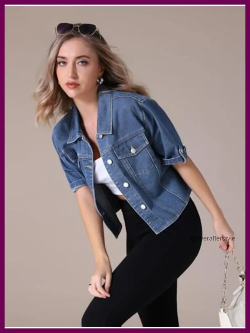 Women's Cropped Denim Jacket Short Sleeve Casual Lightweight